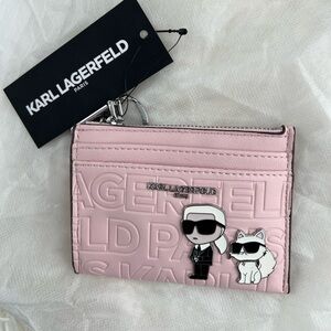 Karl Lagerfeld Silver Logo Zip Pull on Pink Wallet